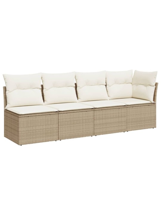 Keturvietė sodo sofa su pagalvėlėmis, smėlio, poliratanas