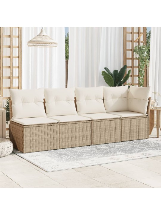 Keturvietė sodo sofa su pagalvėlėmis, smėlio, poliratanas