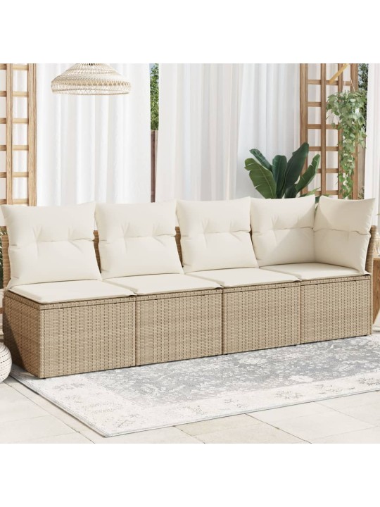 Keturvietė sodo sofa su pagalvėlėmis, smėlio, poliratanas