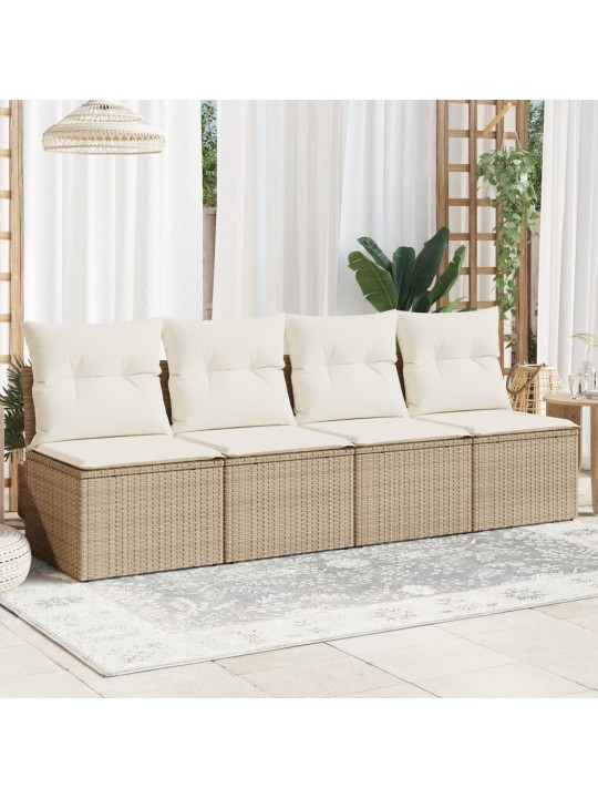 Keturvietė sodo sofa su pagalvėlėmis, smėlio, poliratanas
