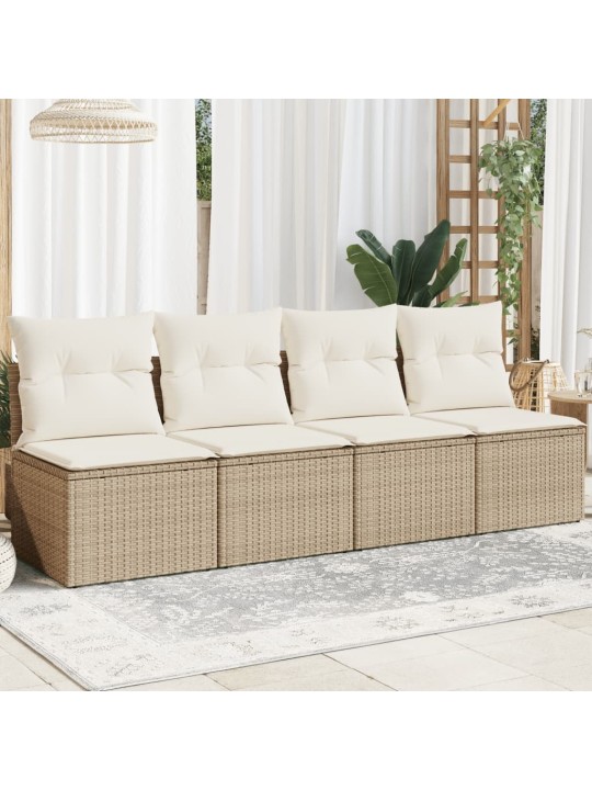 Keturvietė sodo sofa su pagalvėlėmis, smėlio, poliratanas