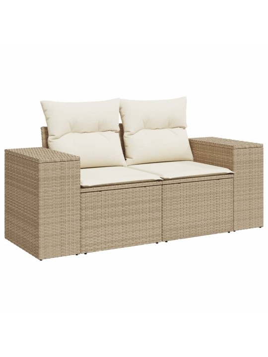 Dvivietė sodo sofa su pagalvėlėmis, smėlio spalvos, poliratanas