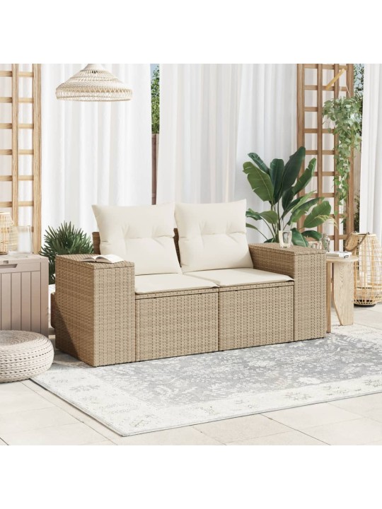 Dvivietė sodo sofa su pagalvėlėmis, smėlio spalvos, poliratanas