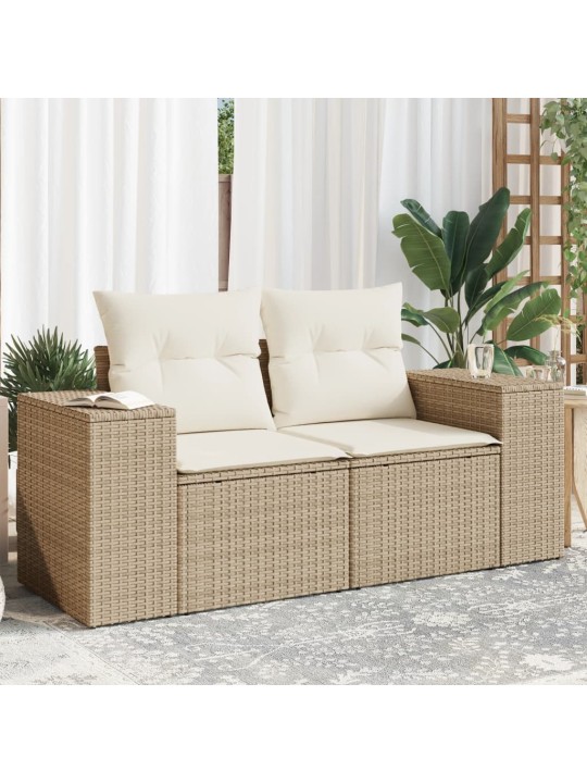 Dvivietė sodo sofa su pagalvėlėmis, smėlio spalvos, poliratanas