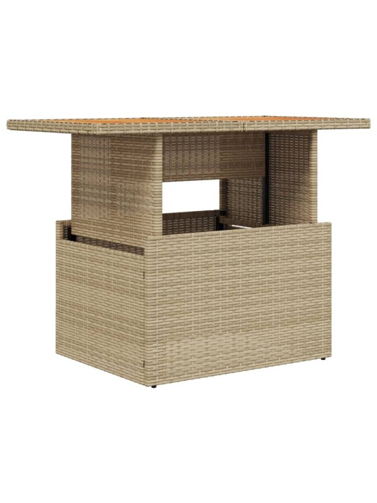 Sodo stalas, smėlio, 100x55x73cm, poliratanas/akacijos mediena