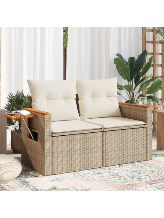 Dvivietė sodo sofa su pagalvėlėmis, smėlio spalvos, poliratanas