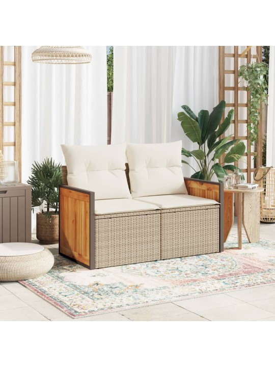 Dvivietė sodo sofa su pagalvėlėmis, smėlio spalvos, poliratanas