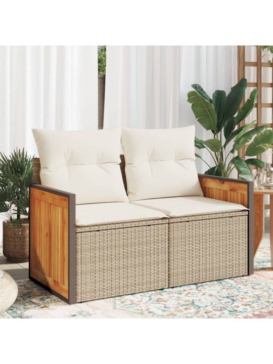 Dvivietė sodo sofa su pagalvėlėmis, smėlio spalvos, poliratanas