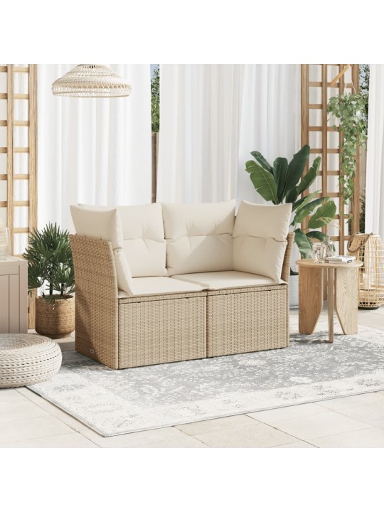 Dvivietė sodo sofa su pagalvėlėmis, smėlio spalvos, poliratanas