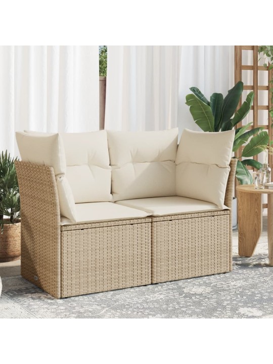 Dvivietė sodo sofa su pagalvėlėmis, smėlio spalvos, poliratanas