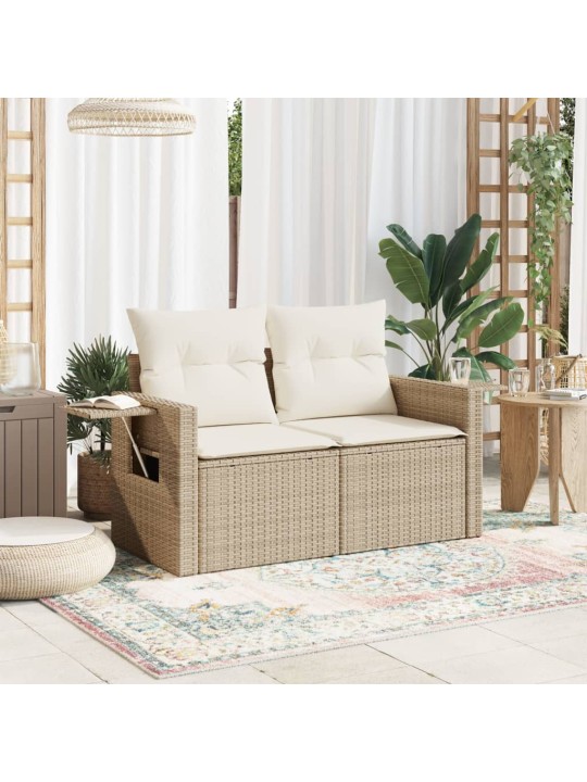 Dvivietė sodo sofa su pagalvėlėmis, smėlio spalvos, poliratanas