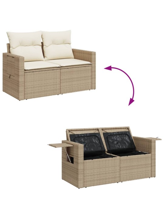 Dvivietė sodo sofa su pagalvėlėmis, smėlio spalvos, poliratanas