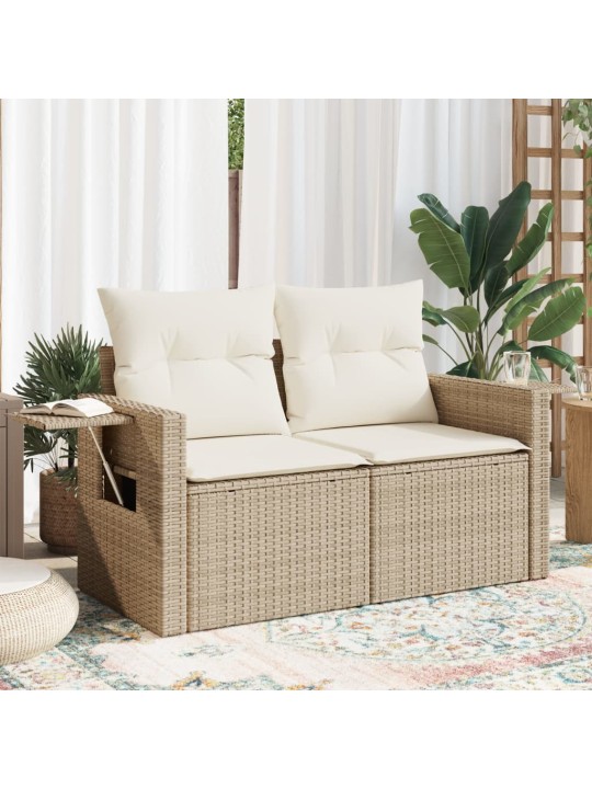 Dvivietė sodo sofa su pagalvėlėmis, smėlio spalvos, poliratanas