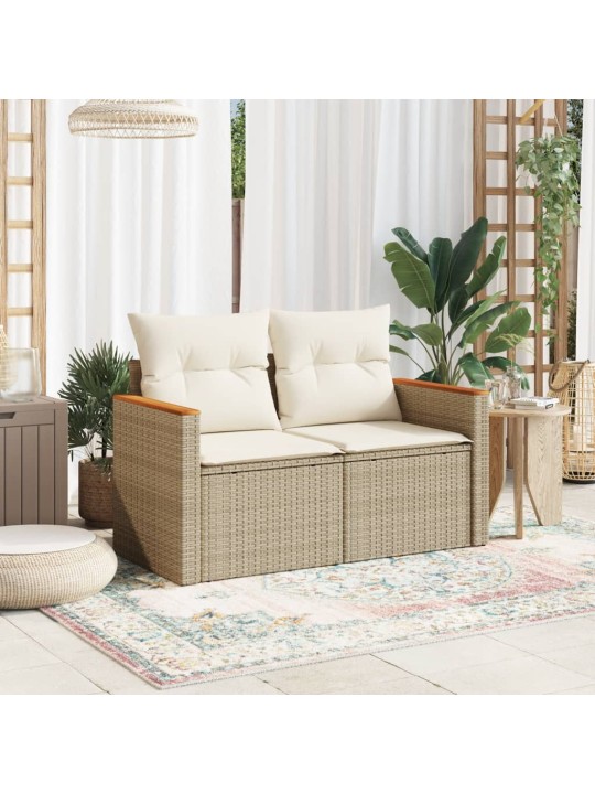 Dvivietė sodo sofa su pagalvėlėmis, smėlio spalvos, poliratanas