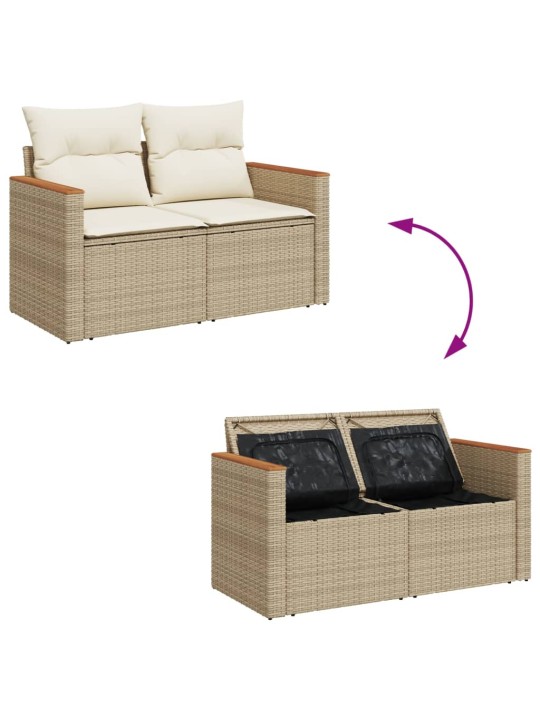 Dvivietė sodo sofa su pagalvėlėmis, smėlio spalvos, poliratanas