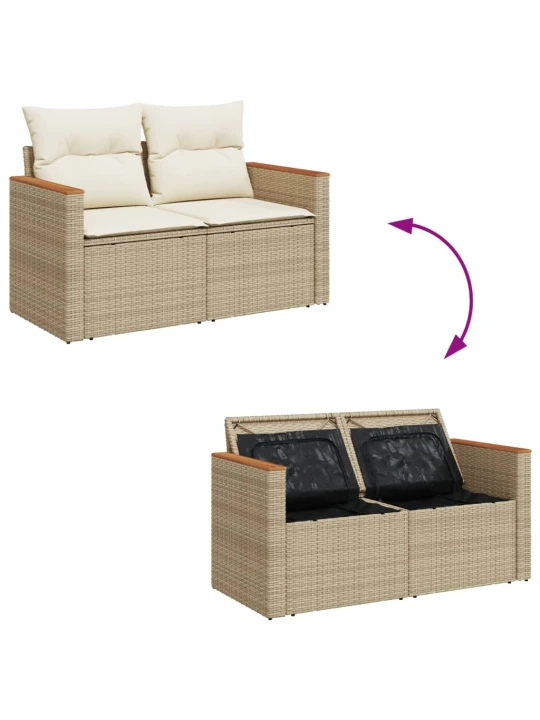 Dvivietė sodo sofa su pagalvėlėmis, smėlio spalvos, poliratanas