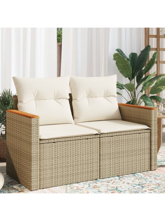 Dvivietė sodo sofa su pagalvėlėmis, smėlio spalvos, poliratanas