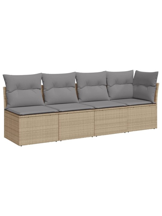 Keturvietė sodo sofa su pagalvėlėmis, smėlio, poliratanas