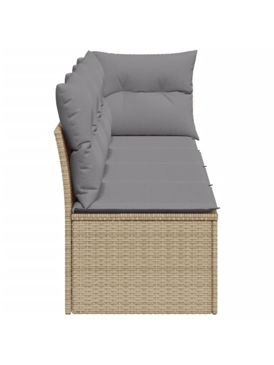 Keturvietė sodo sofa su pagalvėlėmis, smėlio, poliratanas