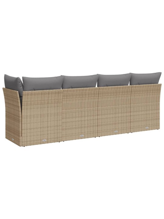 Keturvietė sodo sofa su pagalvėlėmis, smėlio, poliratanas