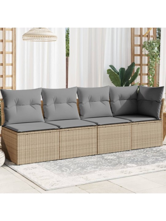 Keturvietė sodo sofa su pagalvėlėmis, smėlio, poliratanas