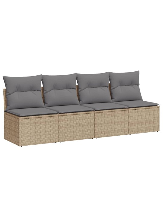 Keturvietė sodo sofa su pagalvėlėmis, smėlio, poliratanas