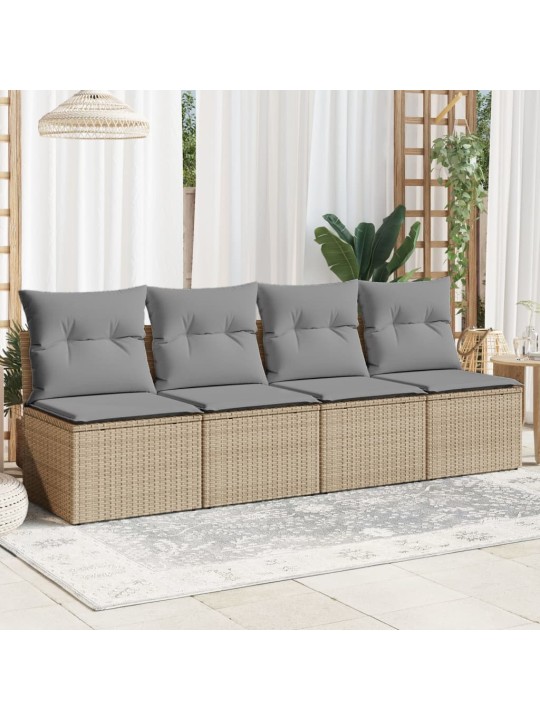 Keturvietė sodo sofa su pagalvėlėmis, smėlio, poliratanas