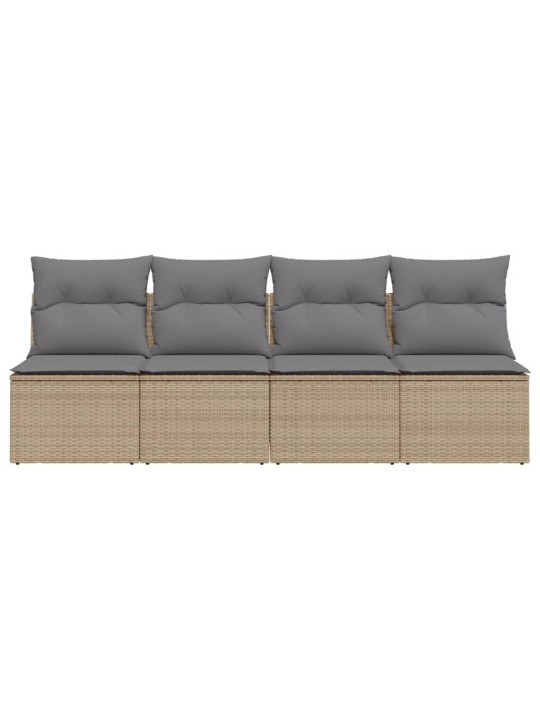 Keturvietė sodo sofa su pagalvėlėmis, smėlio, poliratanas