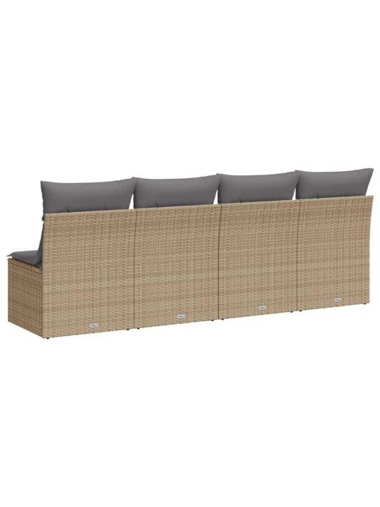Keturvietė sodo sofa su pagalvėlėmis, smėlio, poliratanas