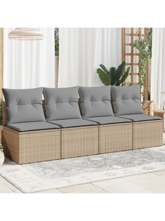 Keturvietė sodo sofa su pagalvėlėmis, smėlio, poliratanas