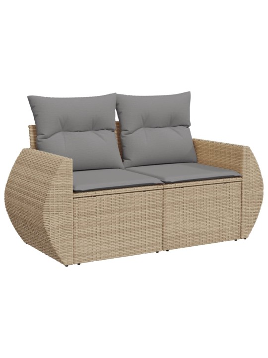 Dvivietė sodo sofa su pagalvėlėmis, smėlio spalvos, poliratanas