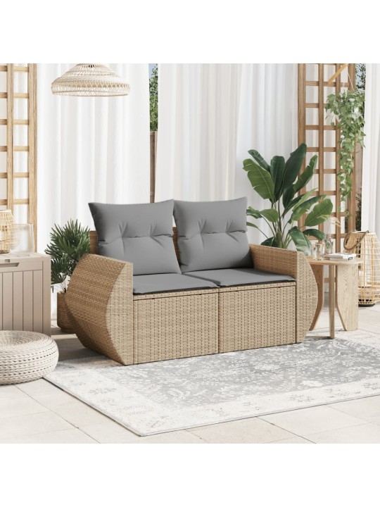 Dvivietė sodo sofa su pagalvėlėmis, smėlio spalvos, poliratanas