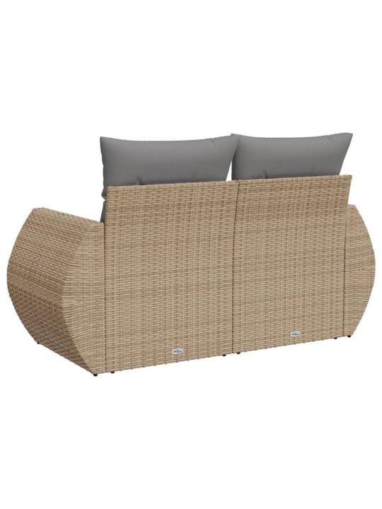Dvivietė sodo sofa su pagalvėlėmis, smėlio spalvos, poliratanas
