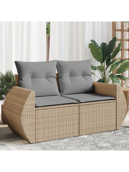 Dvivietė sodo sofa su pagalvėlėmis, smėlio spalvos, poliratanas