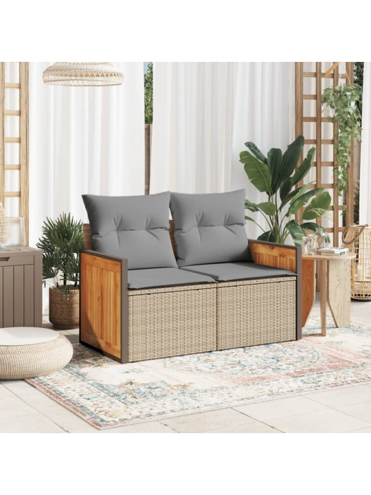 Dvivietė sodo sofa su pagalvėlėmis, smėlio spalvos, poliratanas