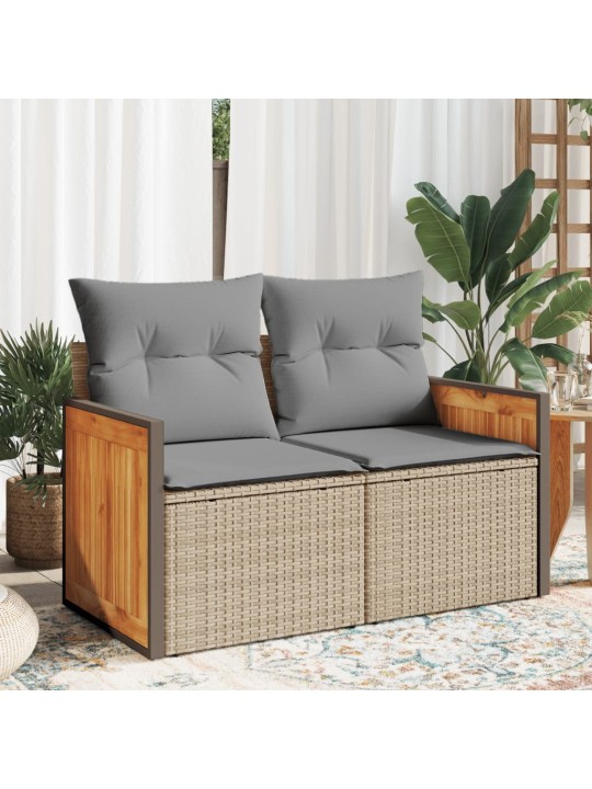 Dvivietė sodo sofa su pagalvėlėmis, smėlio spalvos, poliratanas
