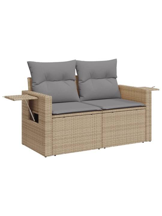 Dvivietė sodo sofa su pagalvėlėmis, smėlio spalvos, poliratanas