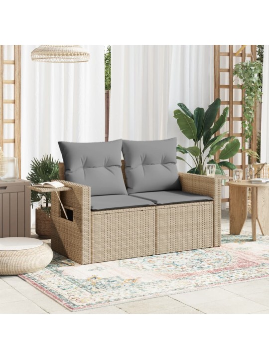 Dvivietė sodo sofa su pagalvėlėmis, smėlio spalvos, poliratanas