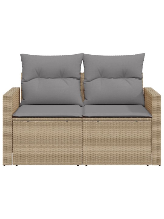 Dvivietė sodo sofa su pagalvėlėmis, smėlio spalvos, poliratanas