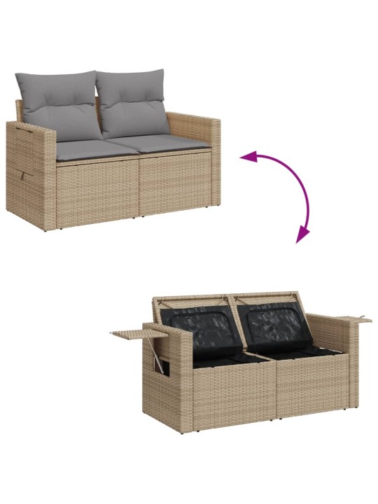 Dvivietė sodo sofa su pagalvėlėmis, smėlio spalvos, poliratanas
