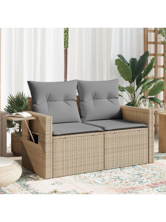 Dvivietė sodo sofa su pagalvėlėmis, smėlio spalvos, poliratanas