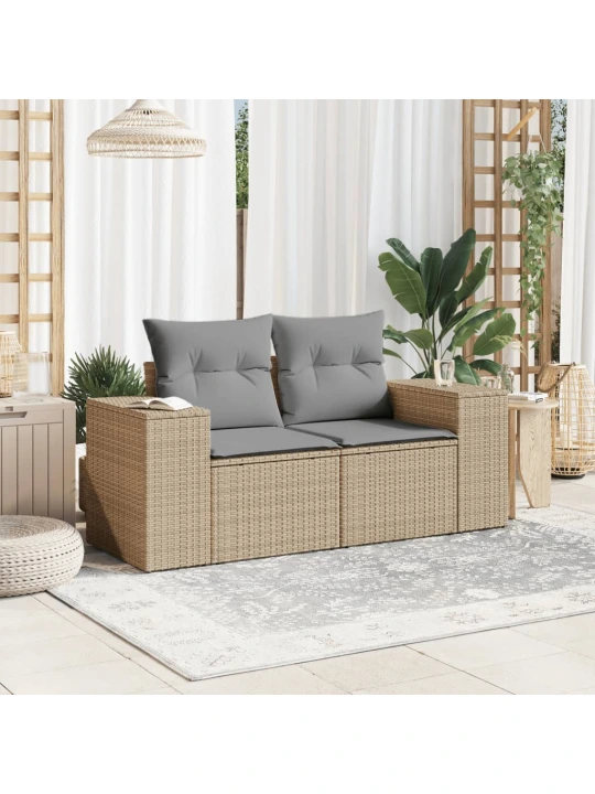 Dvivietė sodo sofa su pagalvėlėmis, smėlio spalvos, poliratanas