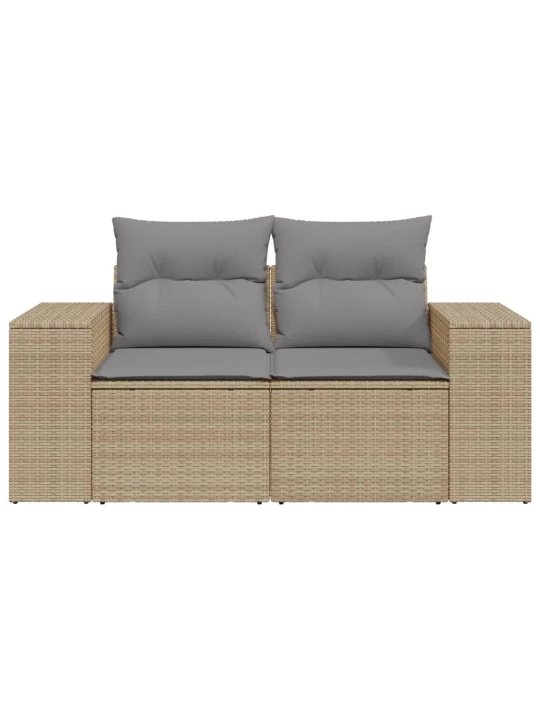 Dvivietė sodo sofa su pagalvėlėmis, smėlio spalvos, poliratanas