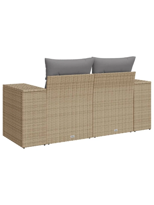 Dvivietė sodo sofa su pagalvėlėmis, smėlio spalvos, poliratanas