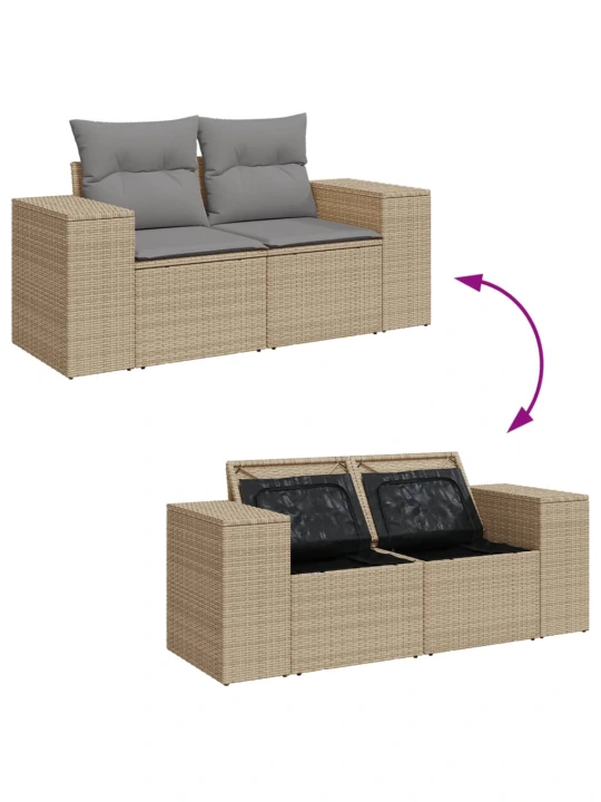 Dvivietė sodo sofa su pagalvėlėmis, smėlio spalvos, poliratanas