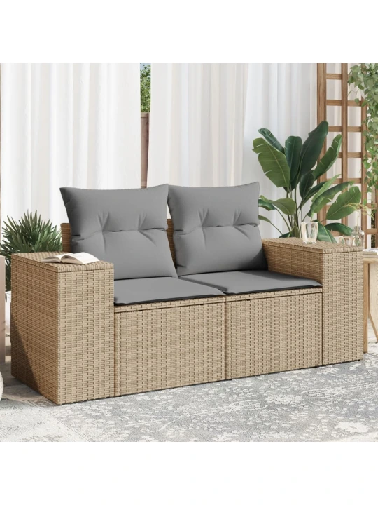 Dvivietė sodo sofa su pagalvėlėmis, smėlio spalvos, poliratanas
