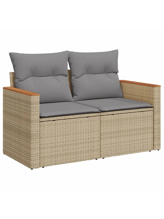 Dvivietė sodo sofa su pagalvėlėmis, smėlio spalvos, poliratanas