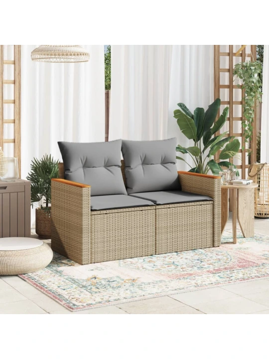Dvivietė sodo sofa su pagalvėlėmis, smėlio spalvos, poliratanas
