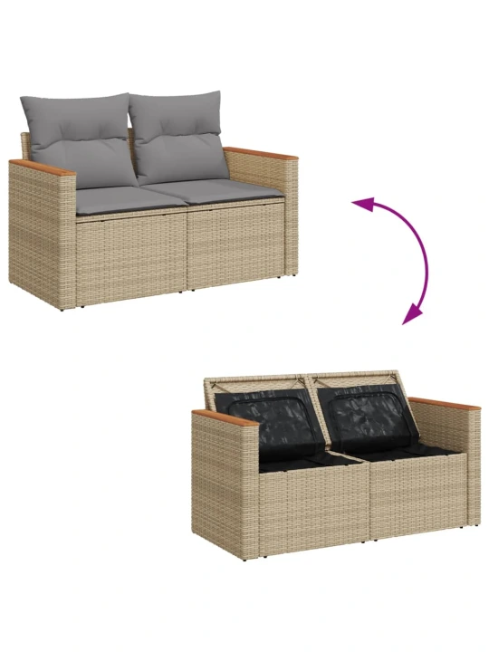 Dvivietė sodo sofa su pagalvėlėmis, smėlio spalvos, poliratanas
