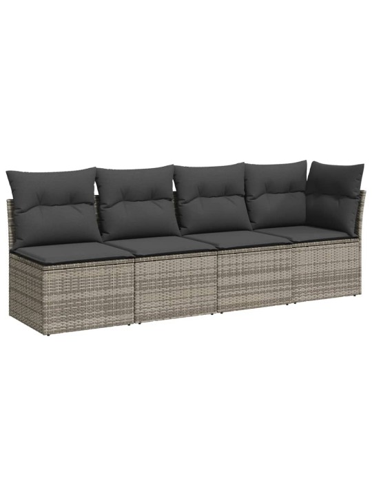 Keturvietė sodo sofa su pagalvėlėmis, pilka, poliratanas